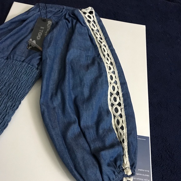 NWT Beautiful I TOO Denim Dressy blouse CA Base - Picture 7 of 7